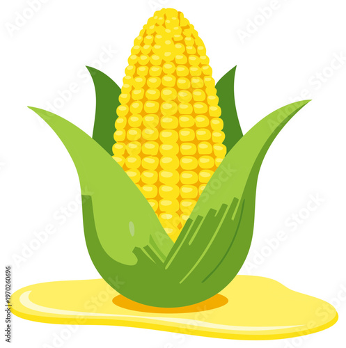 Fresh corn on the cob with butter, a vibrant, healthy, and appetizing food illustration.