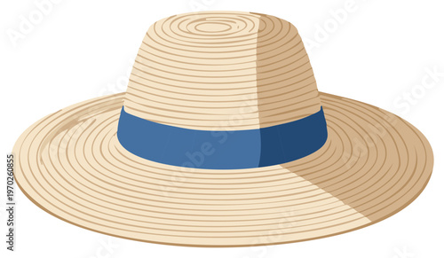 Classic Woven Straw Hat with Blue Band for Summer Vacation and Sun Protection
