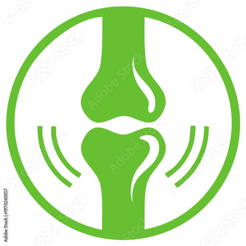 Flat vector icon of a human bone joint representing pain, arthritis, and orthopedic health.