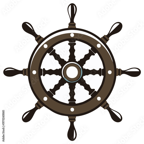 Vintage wooden ship steering wheel helm vector illustration for nautical design