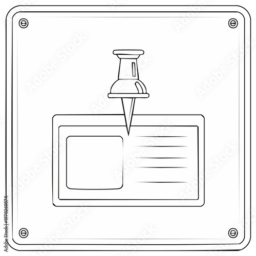 Pin attaching identity card to a notice board illustration