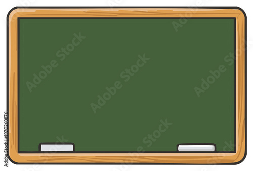 Empty Green Chalkboard with Wooden Frame and Chalk Pieces