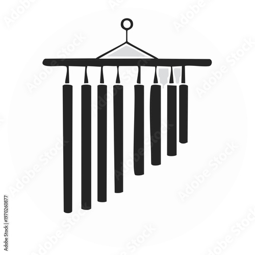 Simple Black and White Illustration of Wind Chimes Hanging Outdoors