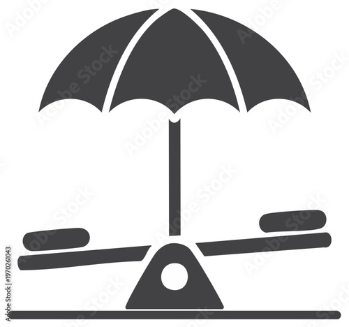 Illustration of a seesaw with umbrella, silhouette, concept of balance