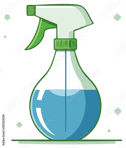 Green Trigger Spray Bottle Filled with Blue Liquid and Sparkle Accents