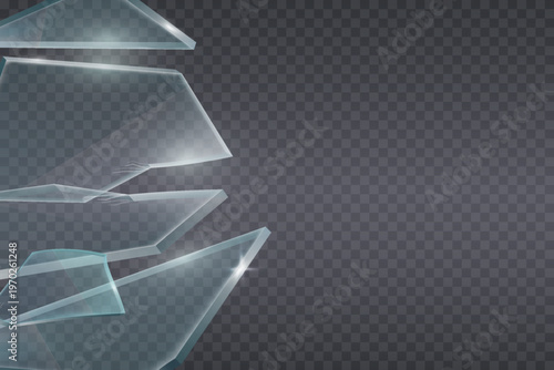 Shattered glass pieces forming abstract broken border