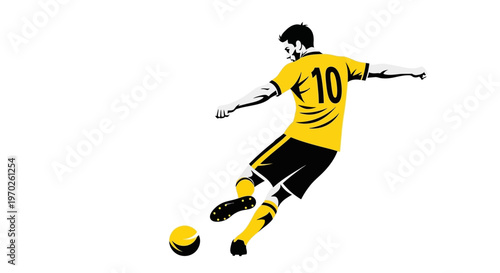 Man Kicking Soccer Ball in Motion.