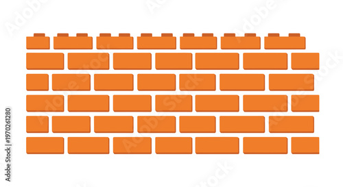 A meticulously arranged wall of vibrant orange interlocking plastic toy bricks displays a uniform pattern of rectangular shapes against a white backdrop.