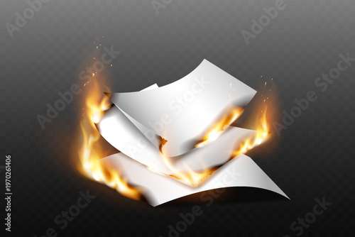 Foto Burning office papers symbolizing data destruction and risk