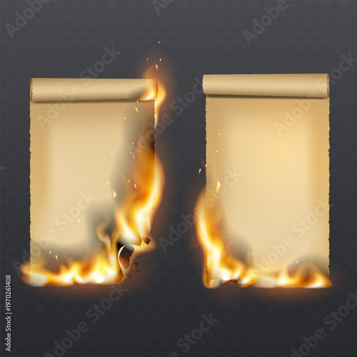 Burning old paper scrolls with destructive flames
