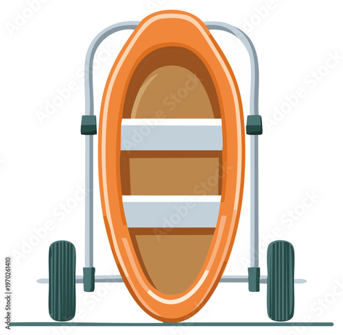 Orange Kayak on a Transport Cart Ready for Water Activities