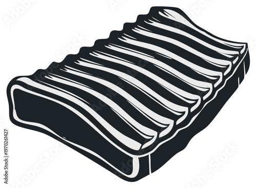 Stylized illustration of uncooked pork ribs showing distinct bone structure and meat texture