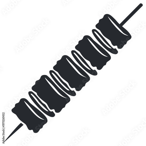 Grilled meat or vegetable pieces on a skewer, a popular barbecue food icon