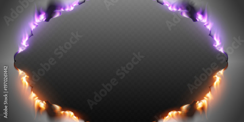 Burning fire frame creating abstract energy portal