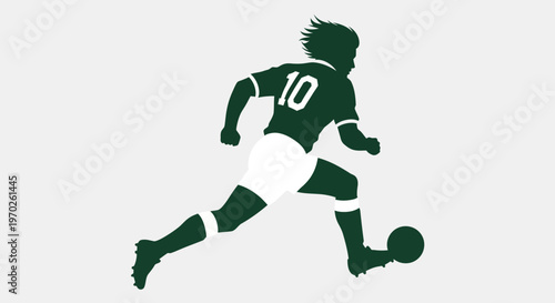 Soccer player in action kicking ball.