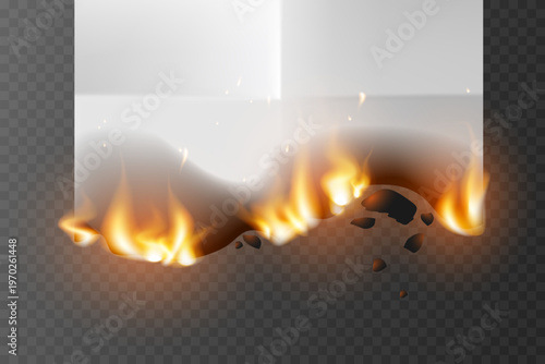 Burning white paper edge with real fire effect