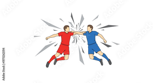Two Soccer Players Colliding in Mid Air.