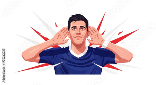 Man Covering Ears with Hands Illustration.