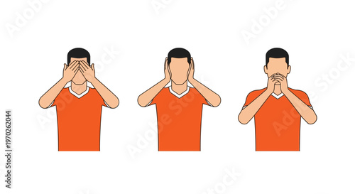 Man Covering Eyes Ears Mouth Illustration.