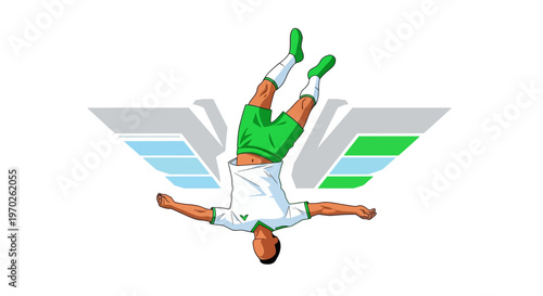 Man Doing Flip with Wing Illustration.