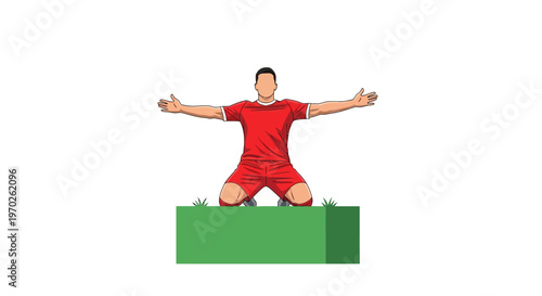 Man Kneeling with Arms Outstretched in Red.