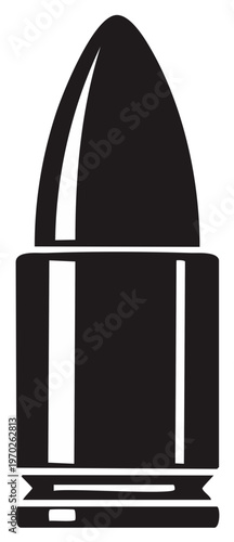 Black silhouette of a single bullet isolated on a white background