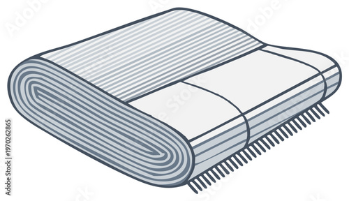 Rolled Up Blanket with Striped Texture and Fringe Detail