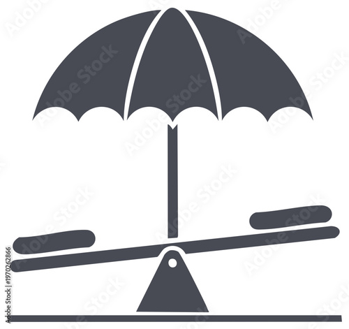 Balance Safety Illustration Depicts Stability and Security with Protective Umbrella on a Lever Symbol
