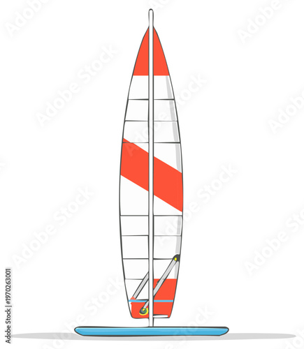 Windsurf sail with red stripes and blue board simple graphic design illustration