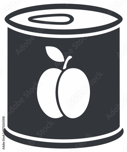 Stylized Graphic of a Single Peach on a Metallic Food Can with Ring Pull Top Design