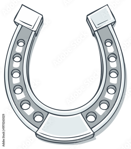 Silver Horseshoe for Luck and Protection. Symbol of Good Fortune. Isolated Illustration