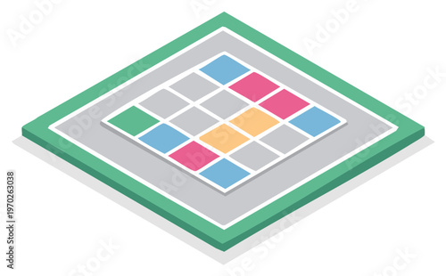 Colorful geometric diagram in isometric projection illustration