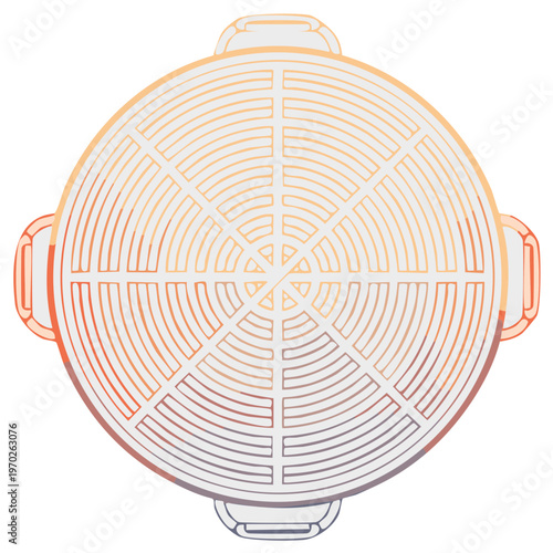 Illustration of a round cooking pot with handles and a unique grid pattern viewed from above Culinary kitchenware design vector