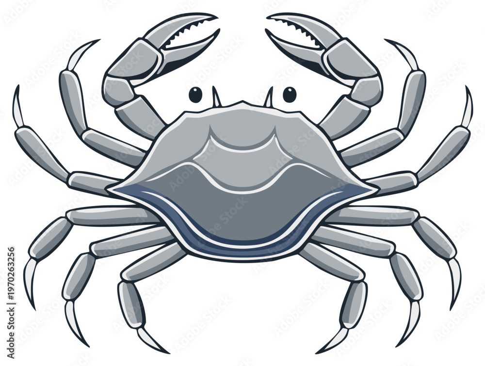 Fototapeta premium Cartoon illustration of a gray crab with claws and legs.