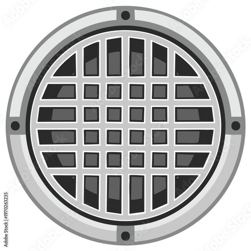 Grating style drain cover. Vector illustration isolated