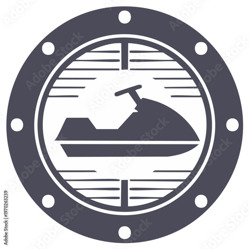Jet Ski in Porthole Icon Nautical Adventure Water Sport Design
