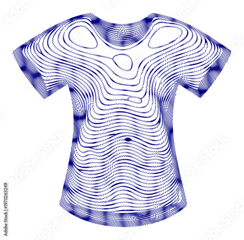 Topographic T-Shirt, Blue and White Abstract Design, Contour Lines Pattern, Fashion Illustration, Vector Graphic