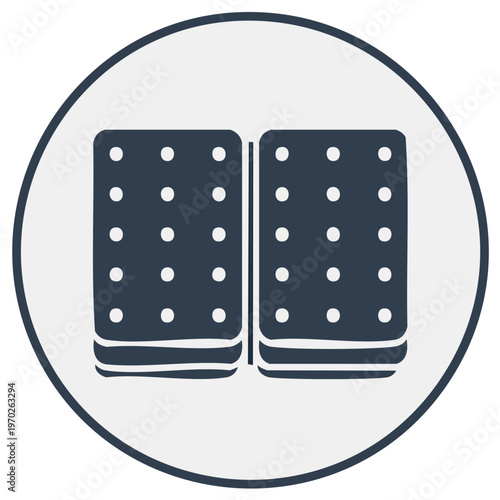 Dark blue tablets stacked icon within a circle shape, medical concept
