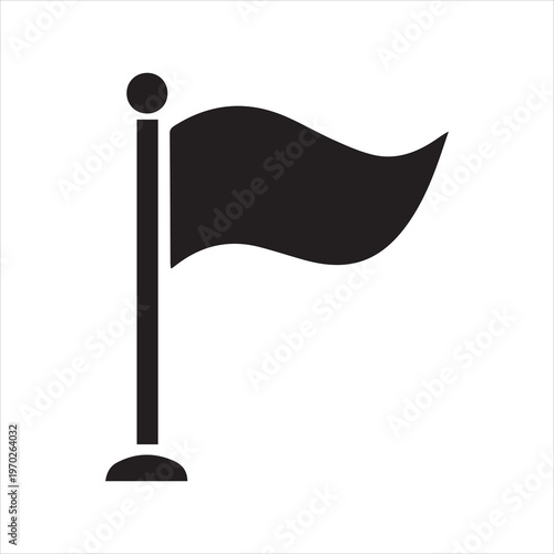 Vector illustration of a black flag icon on a flagpole, representing a goal or destination, on transparent background