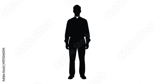 A black silhouette of a priest standing with hands clasped silhouette