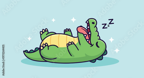Cute Alligator Sleeping on Back Cartoon Illustration.