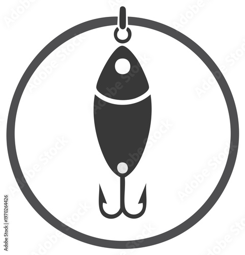 Fishing lure icon inside of circle, simple design of angling equipment for fishing hobby
