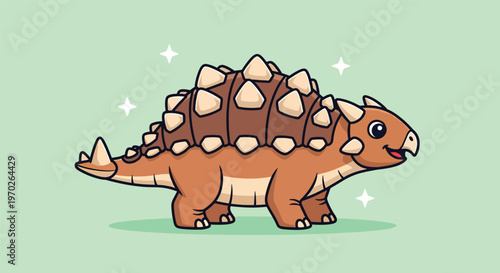 Cute Ankylosaurus Dinosaur Cartoon Illustration.