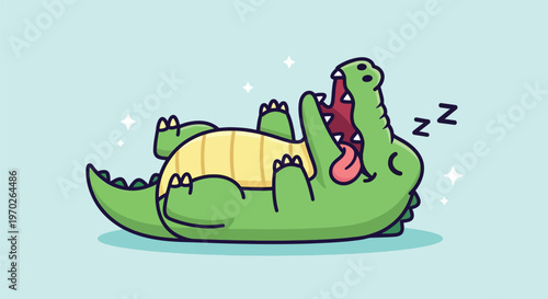 Cute Cartoon Alligator Sleeping on Back.