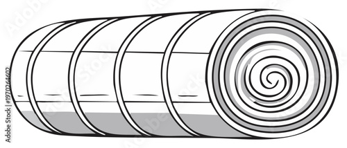 Rolled sleeping bag with spiral pattern detail for outdoor adventure camping and travel