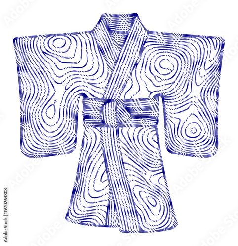 Japanese kimono, blue and white vector illustration, traditional clothing, fashion design element