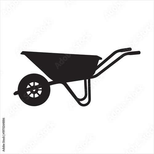 A simple black silhouette of a wheelbarrow for gardening purposes silhouette