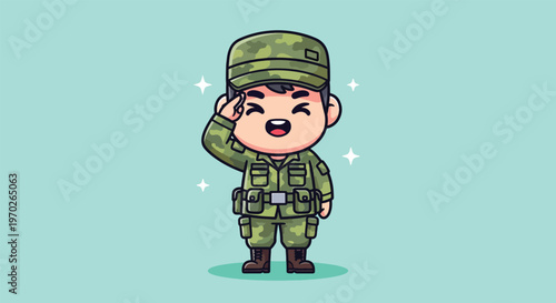 Cute Soldier Saluting Cartoon Vector.