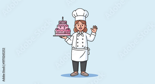 Happy Chef Holding Delicious Layered Cake.
