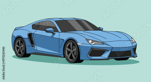 Sleek Blue Sports Car Illustration on a Light Background.